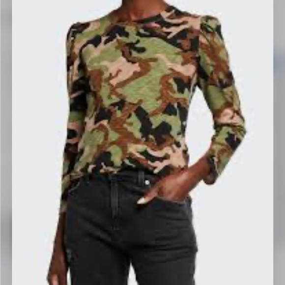 Veronica Beard Porter Puff Sleeve Camo Tee - Picture 3 of 5